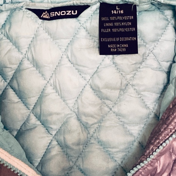 SNOZU | Girl’s Winter Coat | Size L 14-16 | Silver and Teal | Hooded | Quilted - Picture 2 of 7